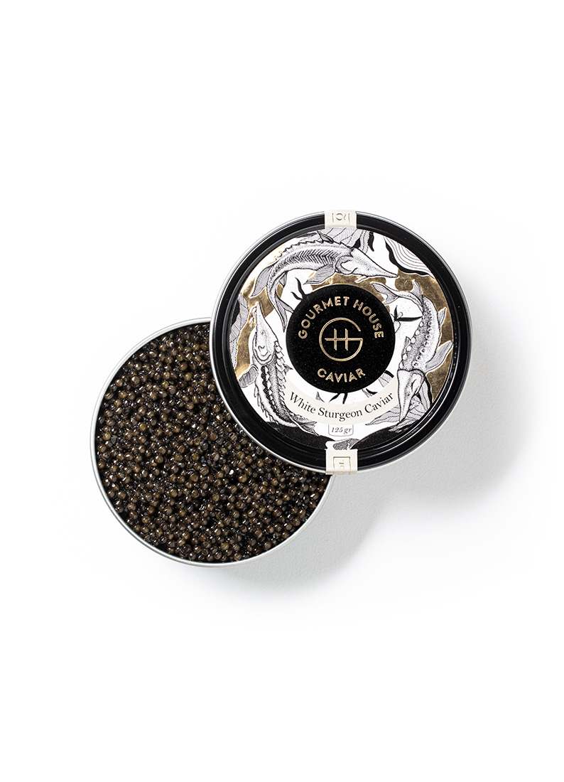 White Sturgeon appears dark grey to black, typically medium size eggs. Rich in buttery flavours with a subtle hint of fruitiness. The Italian white sturgeon caviar has smooth and creamy textures, it guarantees intensity that will linger and pleasure your palate.